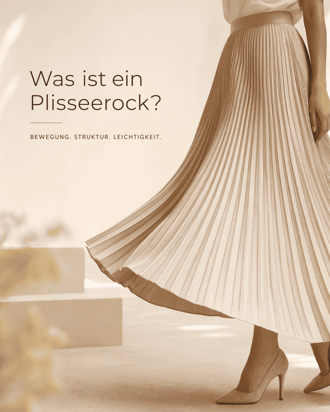 Editoriale Grafik mit stilisiertem Plisseerock, feinen Falten und fließender Bewegung