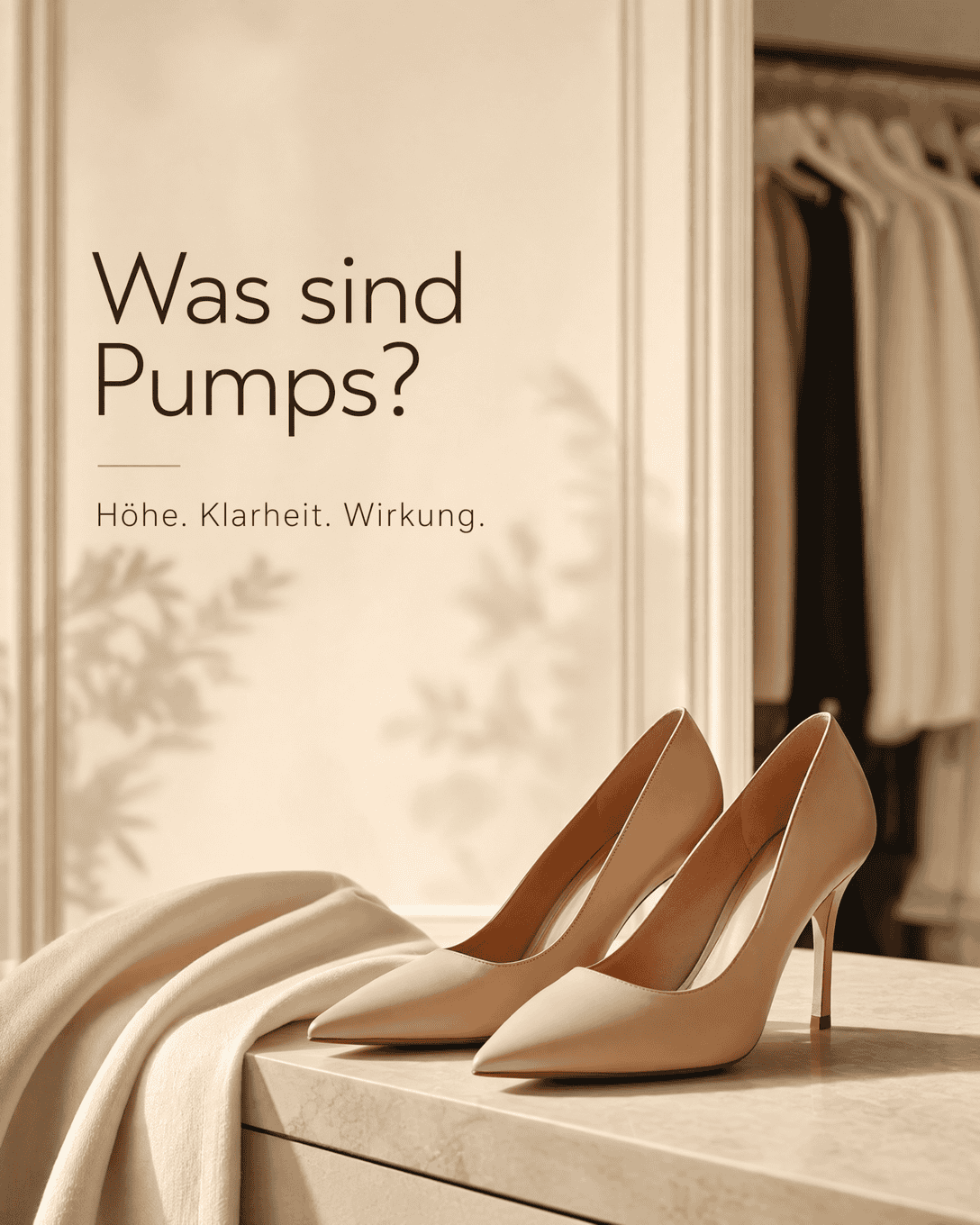 Editoriale Grafik mit stilisiertem Pumps, Absatz und klarer Schuhlinie