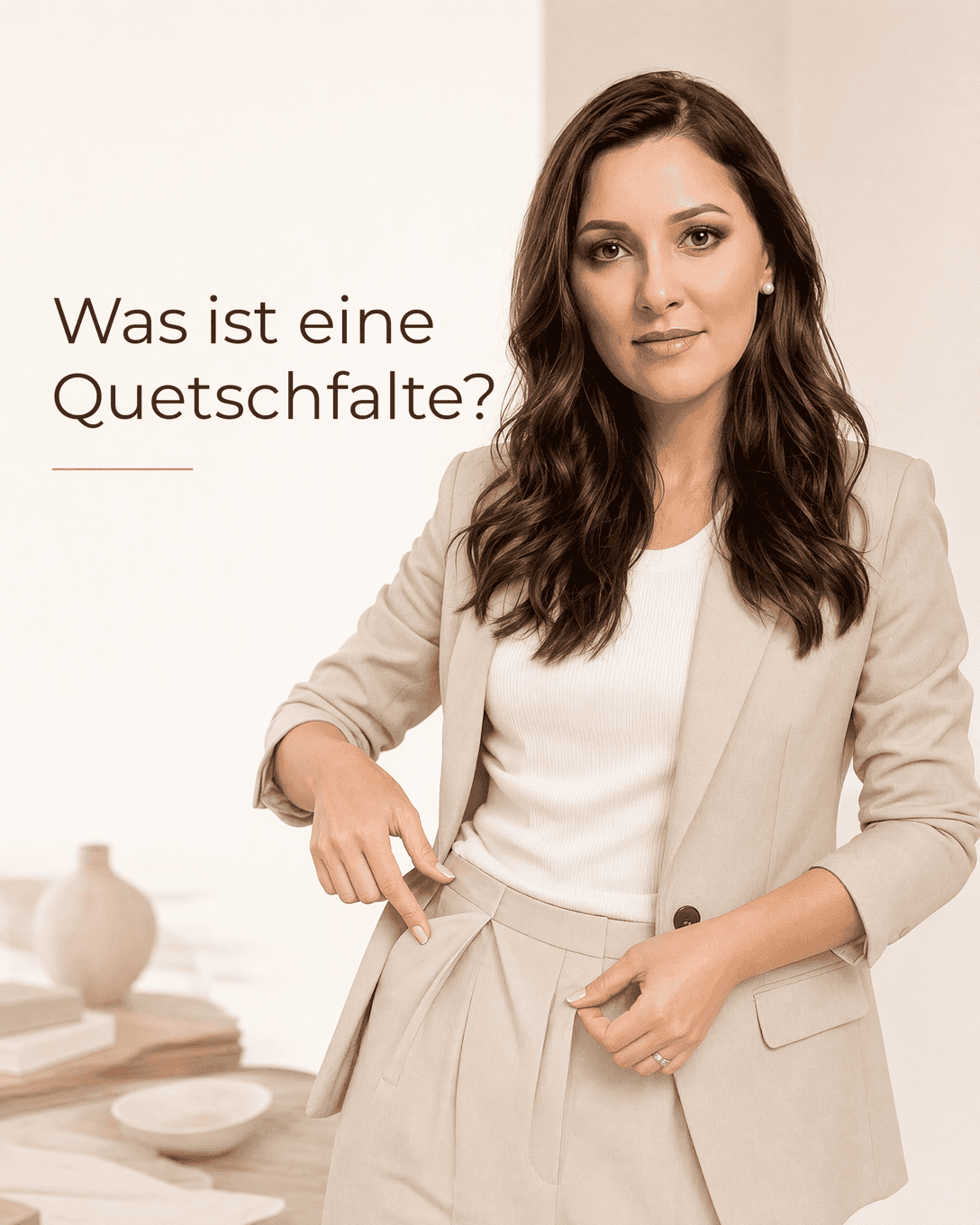 Quetschfalte mit sichtbarer mittlerer Stofffläche und nach außen laufenden Faltenbrüchen