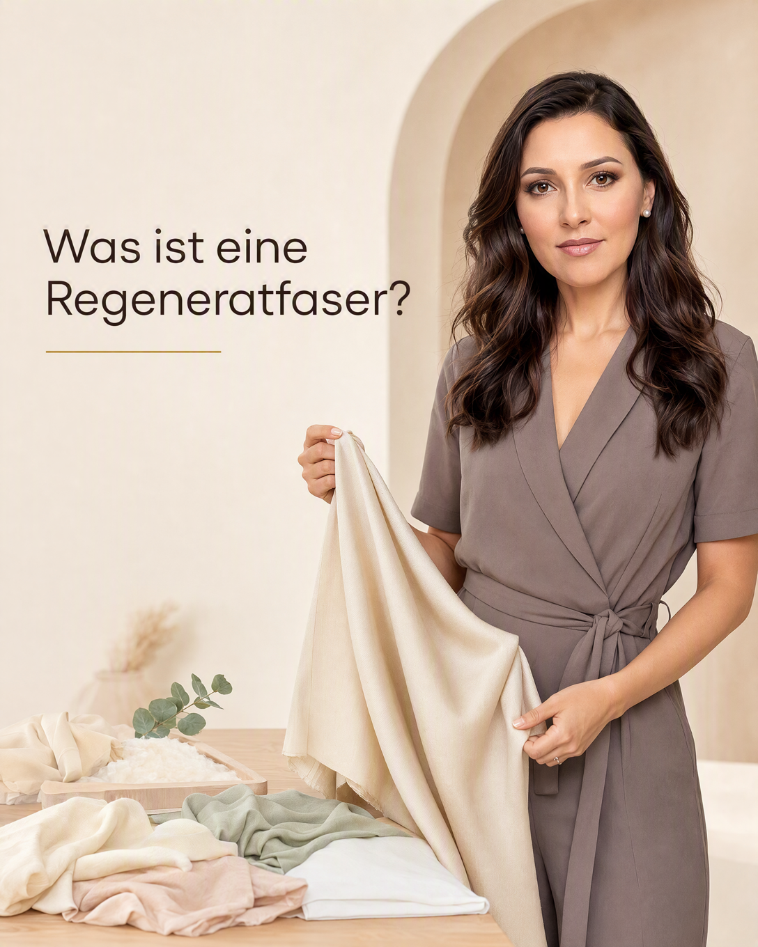 Helle Stoffbahnen aus fließender Regeneratfaser auf einem Arbeitstisch