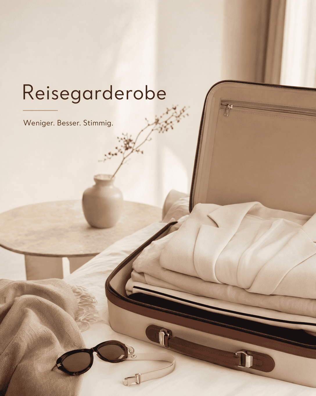 Editoriale Glossar-Grafik zu Reisegarderobe mit ruhigen Farbfeldern und feiner Linienführung