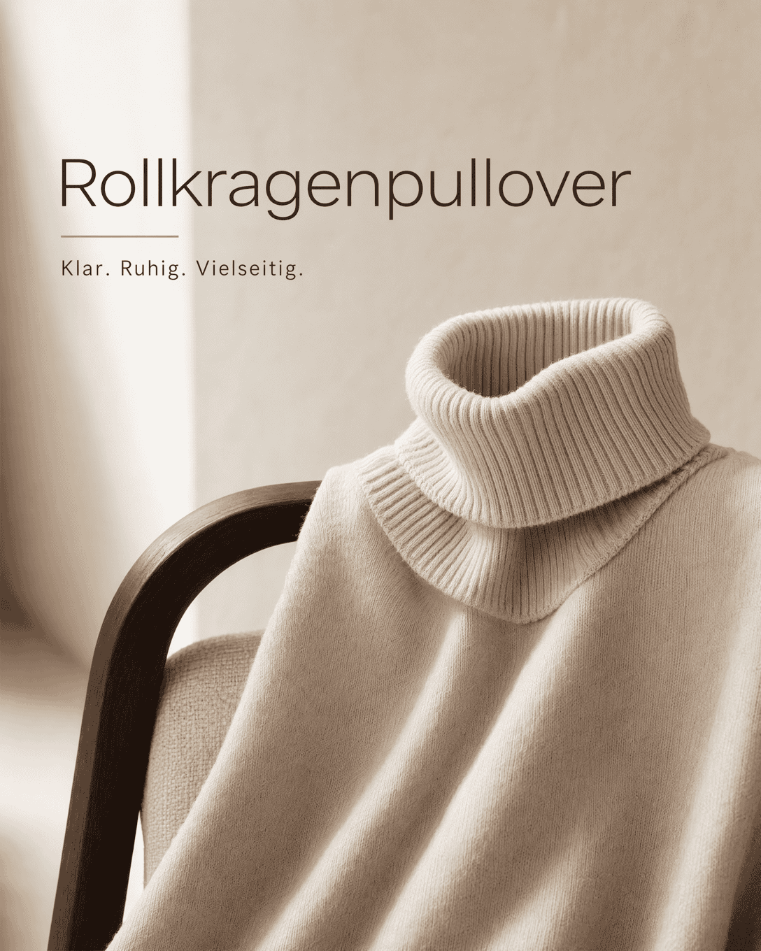 Editoriale Glossar-Grafik zu Rollkragenpullover mit ruhigen Farbfeldern und feiner Linienführung