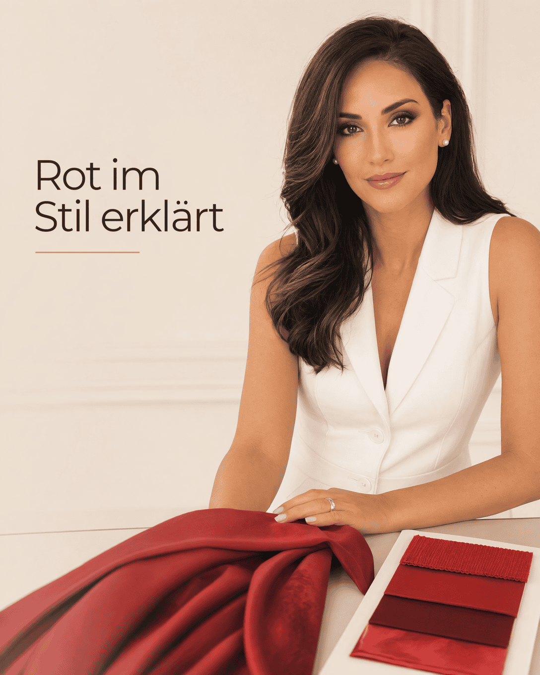 Editoriale Grafik mit roten Farbfeldern, Kontrastflächen und ruhigen Stofflagen