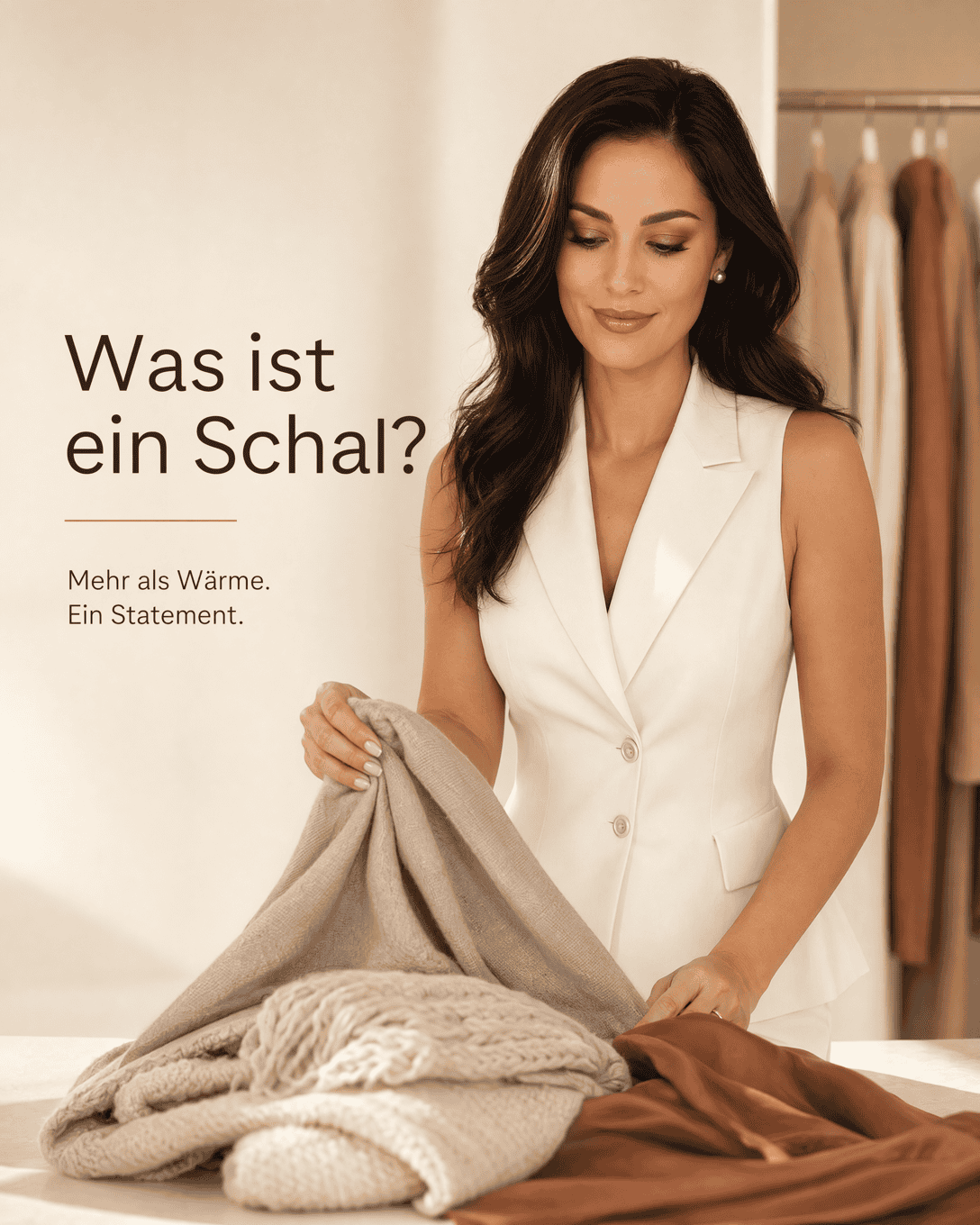 Editoriale Grafik zu Schal mit abstrahierten Formen, ruhigen Farbfeldern und hochwertiger Anmutung