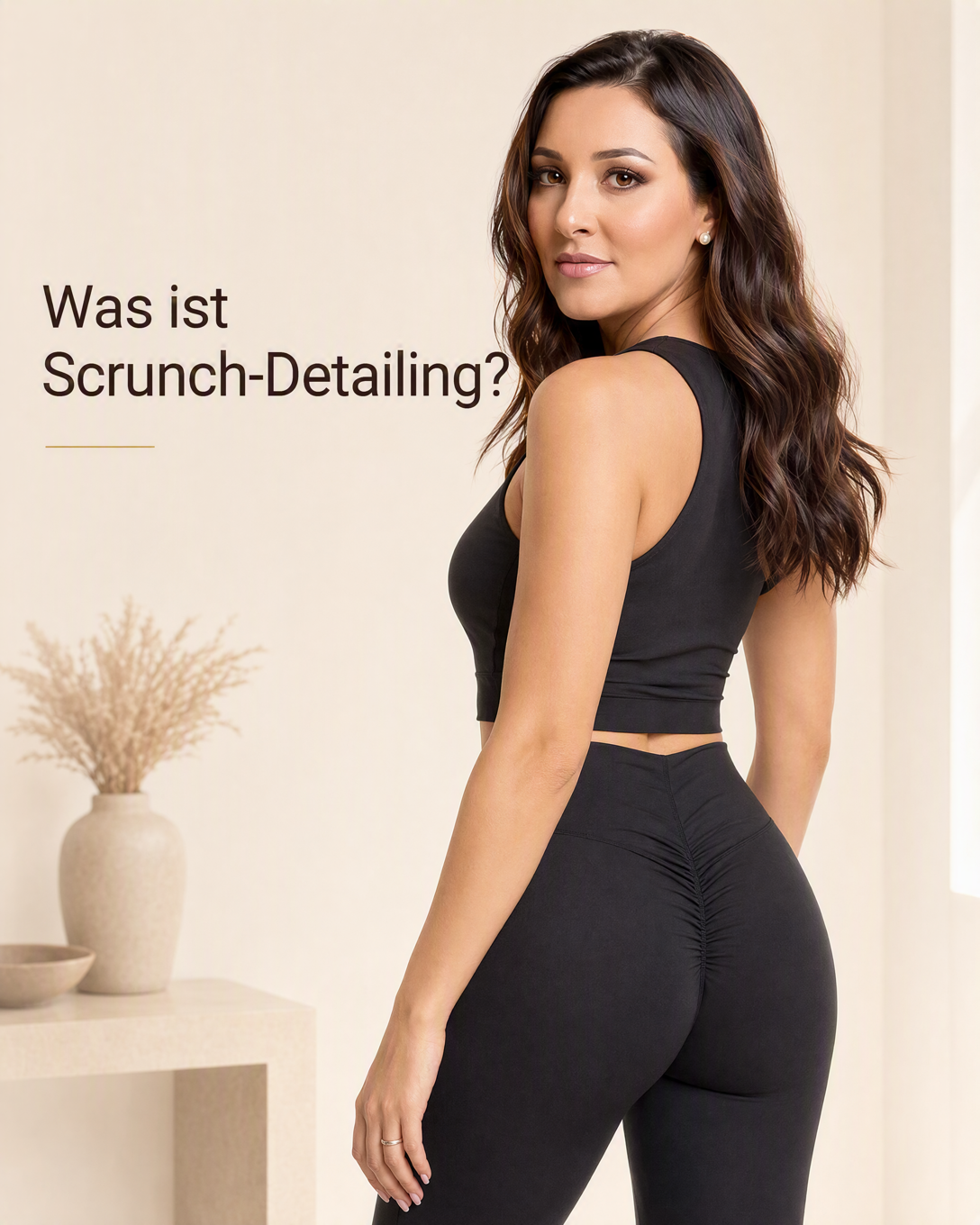 Schwarze Leggings mit elastischer Scrunch-Raffung an der hinteren Mittelnaht