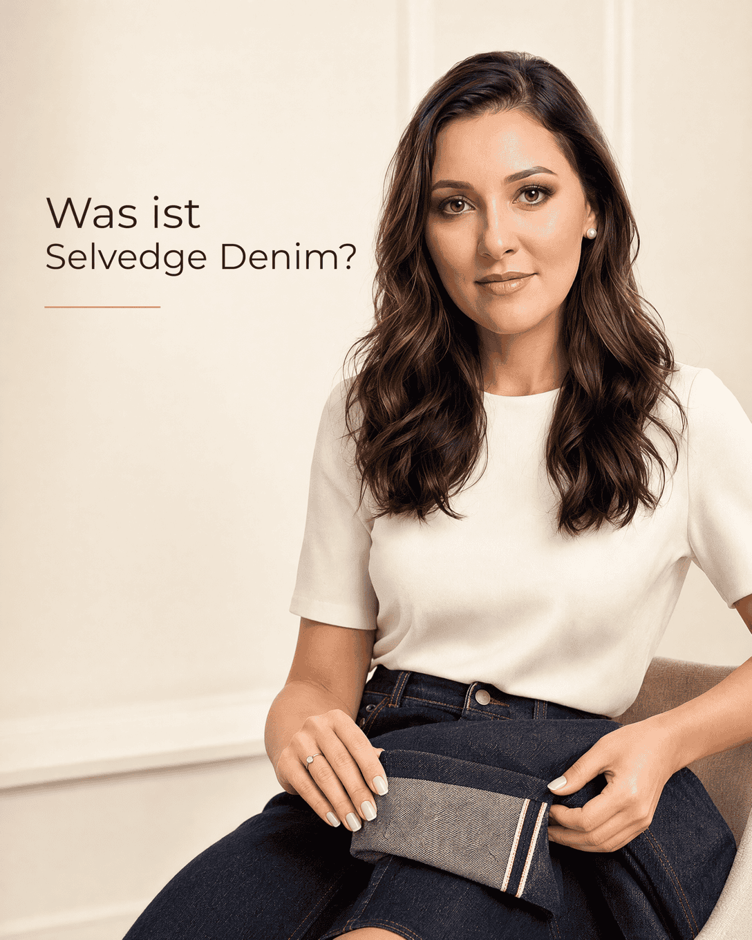 Umgeschlagener Jeanssaum aus Selvedge Denim mit sauberer, schmaler Webkante und farbigem Kantenfaden