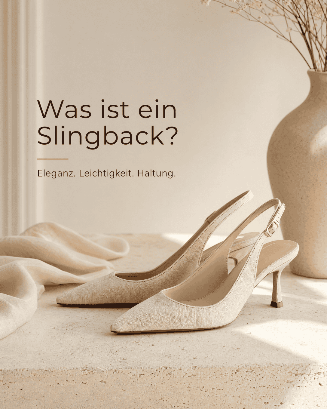 Editoriale Grafik mit stilisiertem Slingback, offenem Fersenriemen und kleinem Absatz