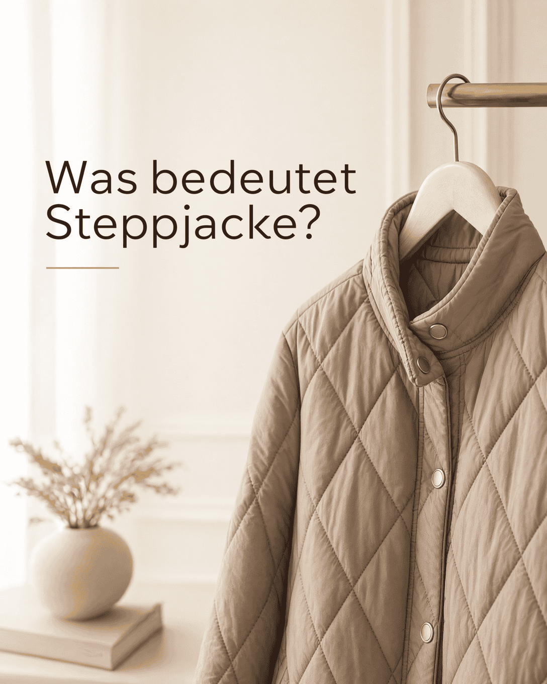 Editoriale Glossar-Grafik zu Steppjacke mit ruhigen Farbfeldern und feiner Linienführung