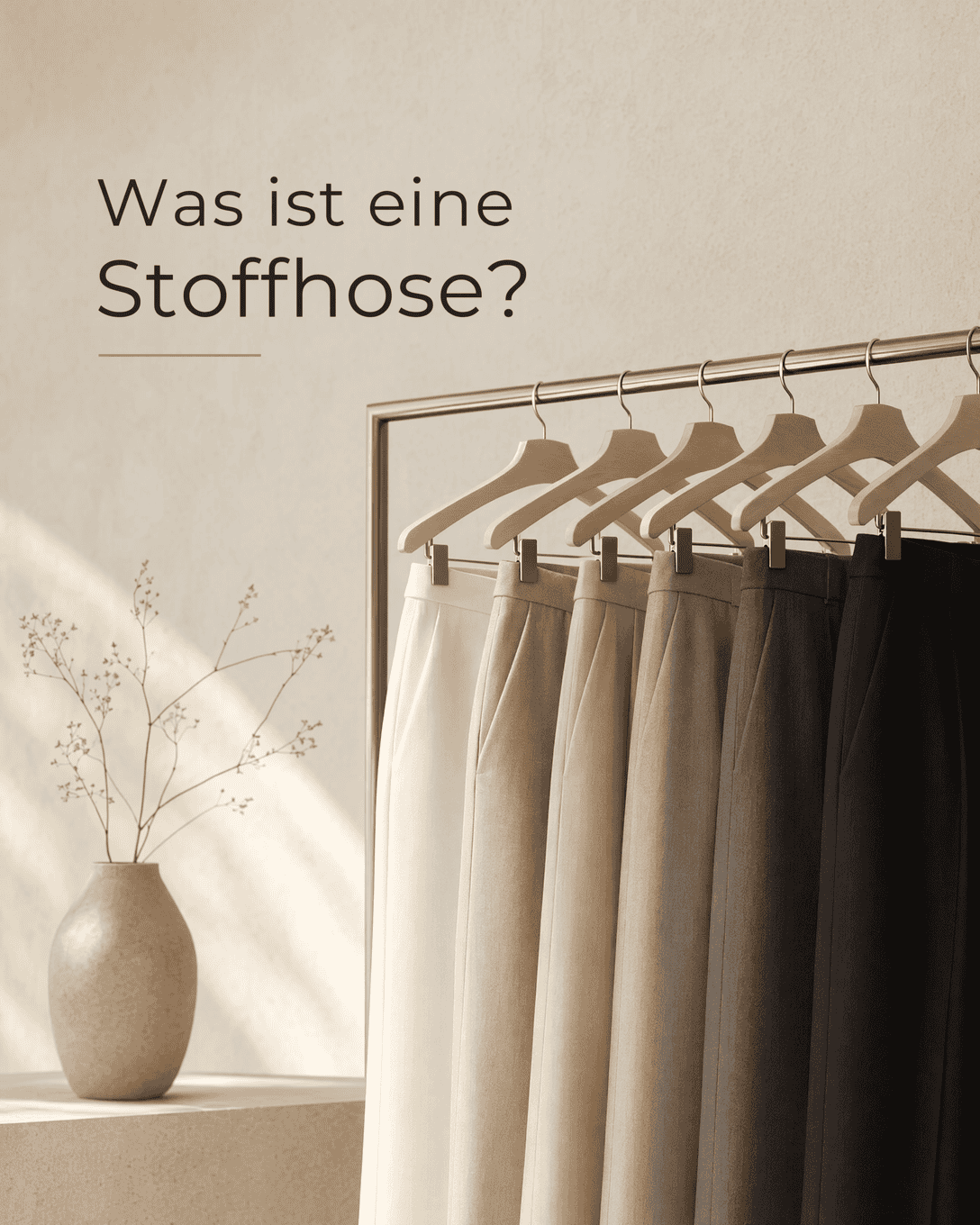 Editoriale Grafik zu Stoffhose mit ruhigen Formen, Stofflinien und ESKYNA Farbwelt