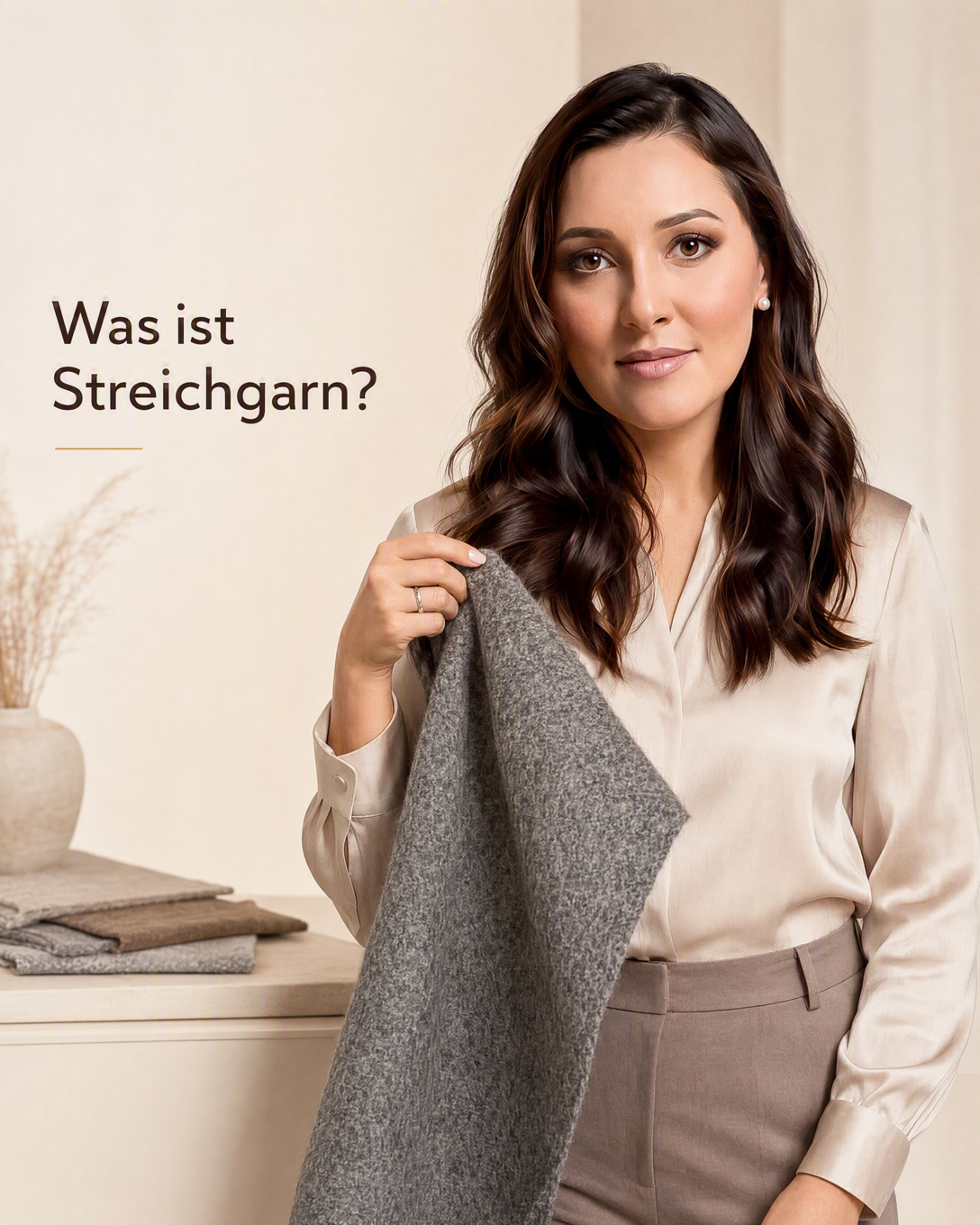 Weicher grauer Wollstoff aus Streichgarn mit leicht haariger Oberfläche