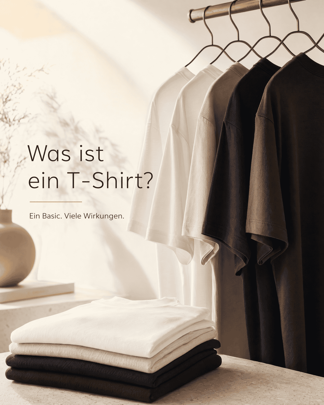 Editoriale Grafik mit stilisiertem T-Shirt, Jersey-Struktur und neutralen Farbfeldern