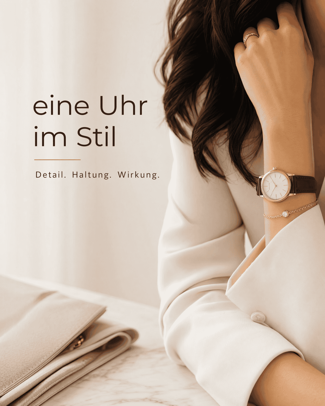 Editoriale Grafik zu Uhr mit abstrahierten Formen, ruhigen Farbfeldern und hochwertiger Anmutung