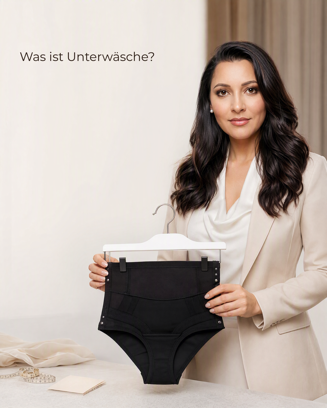 Gefaltete Unterwäsche mit BH, Slip und Unterhemd aus weichem Stoff