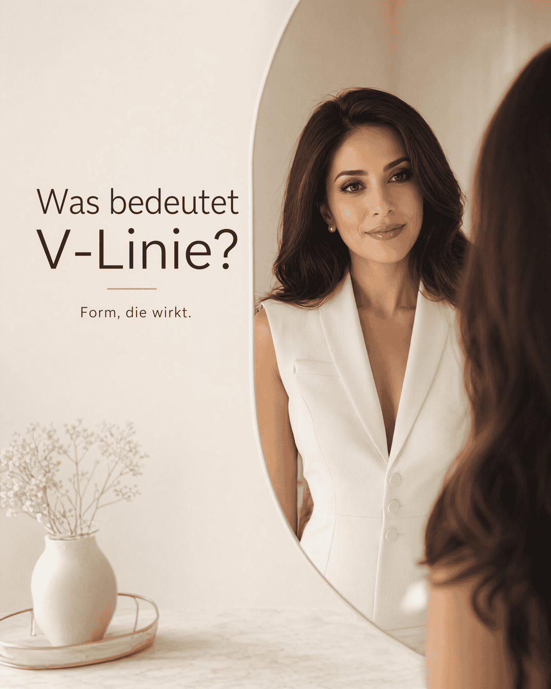 Editoriale Glossar-Grafik zu V-Linie mit ruhigen Farbfeldern und feiner Linienführung