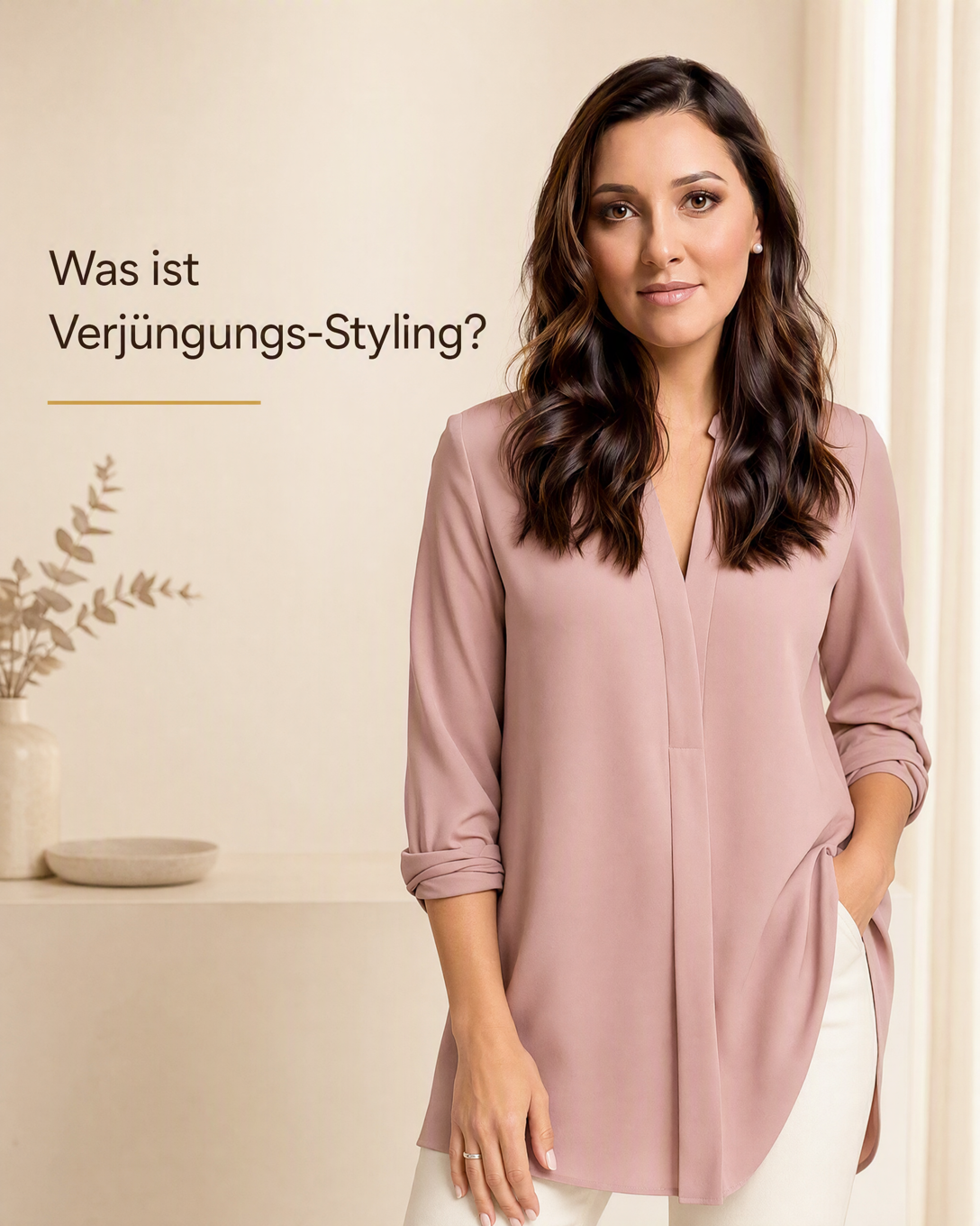 Modernes Outfit mit frischer Farbe, klarer Silhouette und zeitgemäßen Accessoires