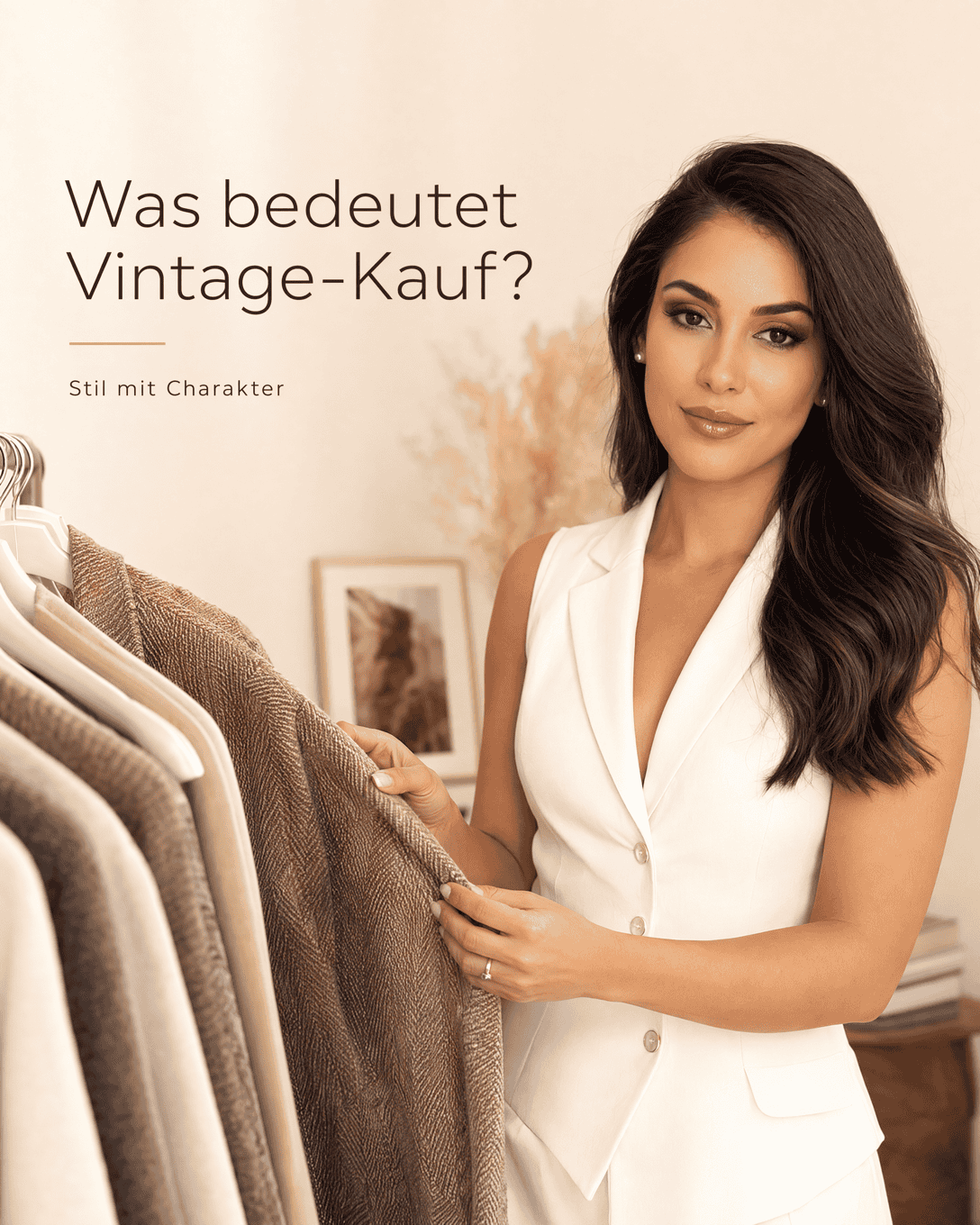 Editoriale Glossar-Grafik zu Vintage-Kauf mit ruhigen Farbfeldern und feiner Linienführung