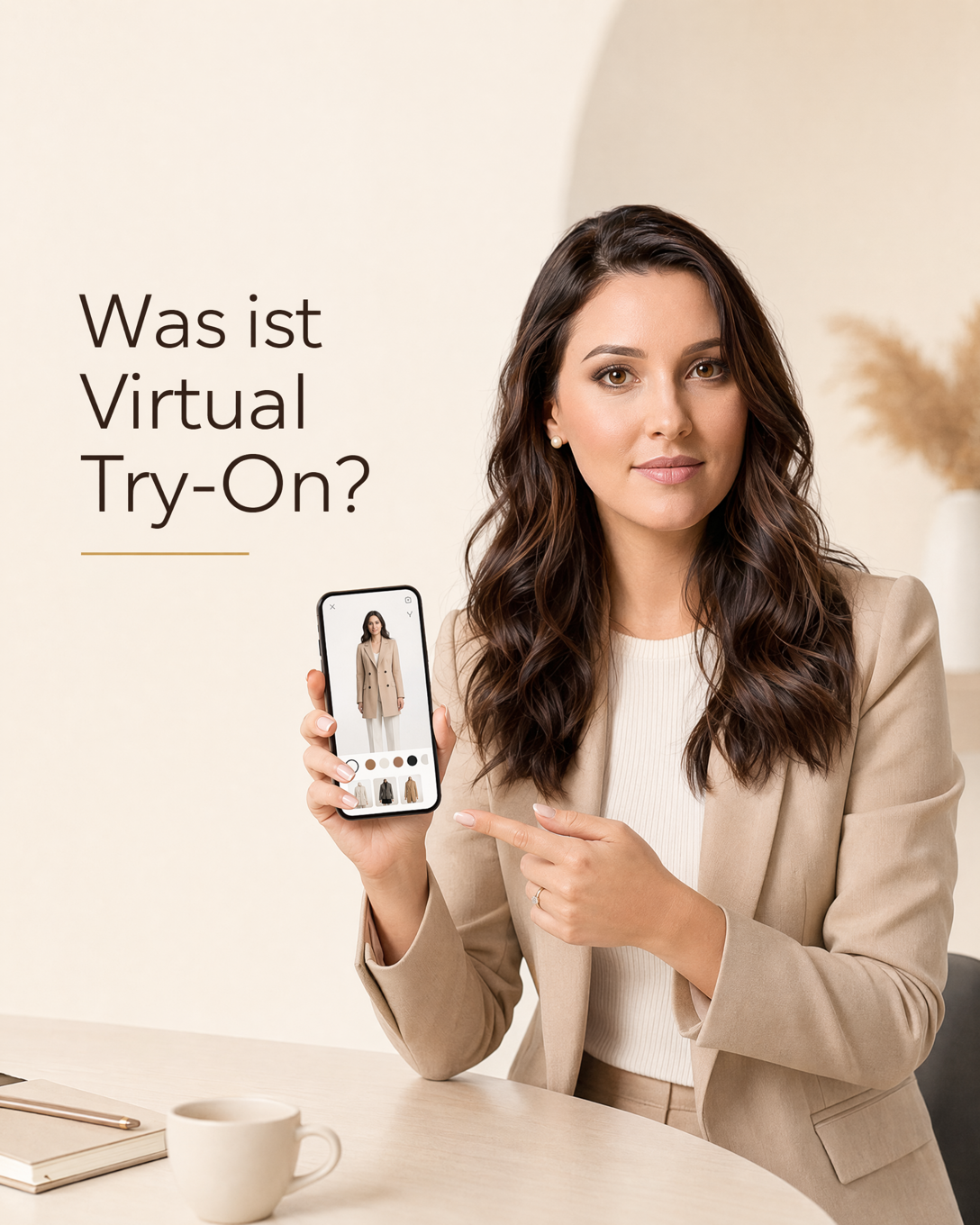 Person prüft ein Kleidungsstück in einer digitalen Anprobe auf dem Smartphone