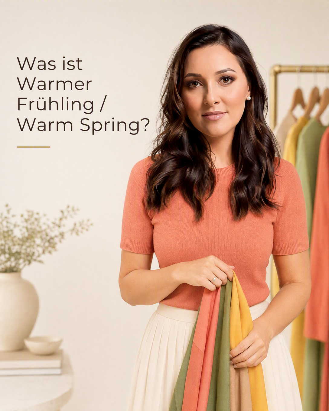 Farbpalette für den Farbtyp Warmer Frühling mit warmen Gelb-, Korall-, Grün- und Brauntönen