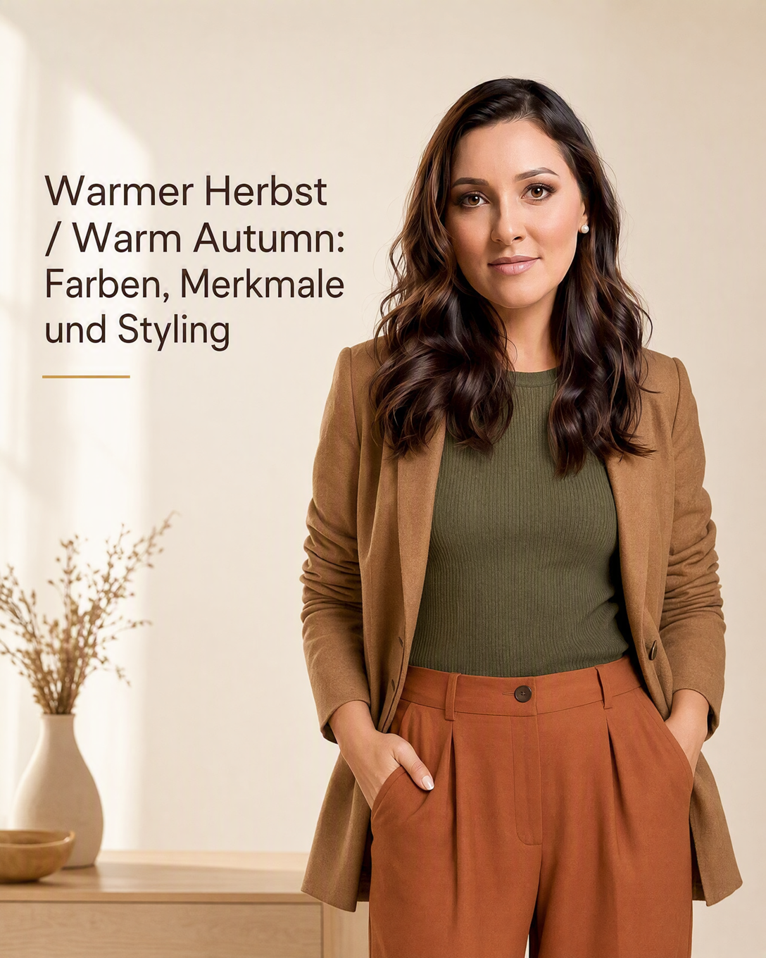 Farbpalette für den Farbtyp Warmer Herbst mit warmen Erdtönen, Olivgrün, Rostorange und Gold