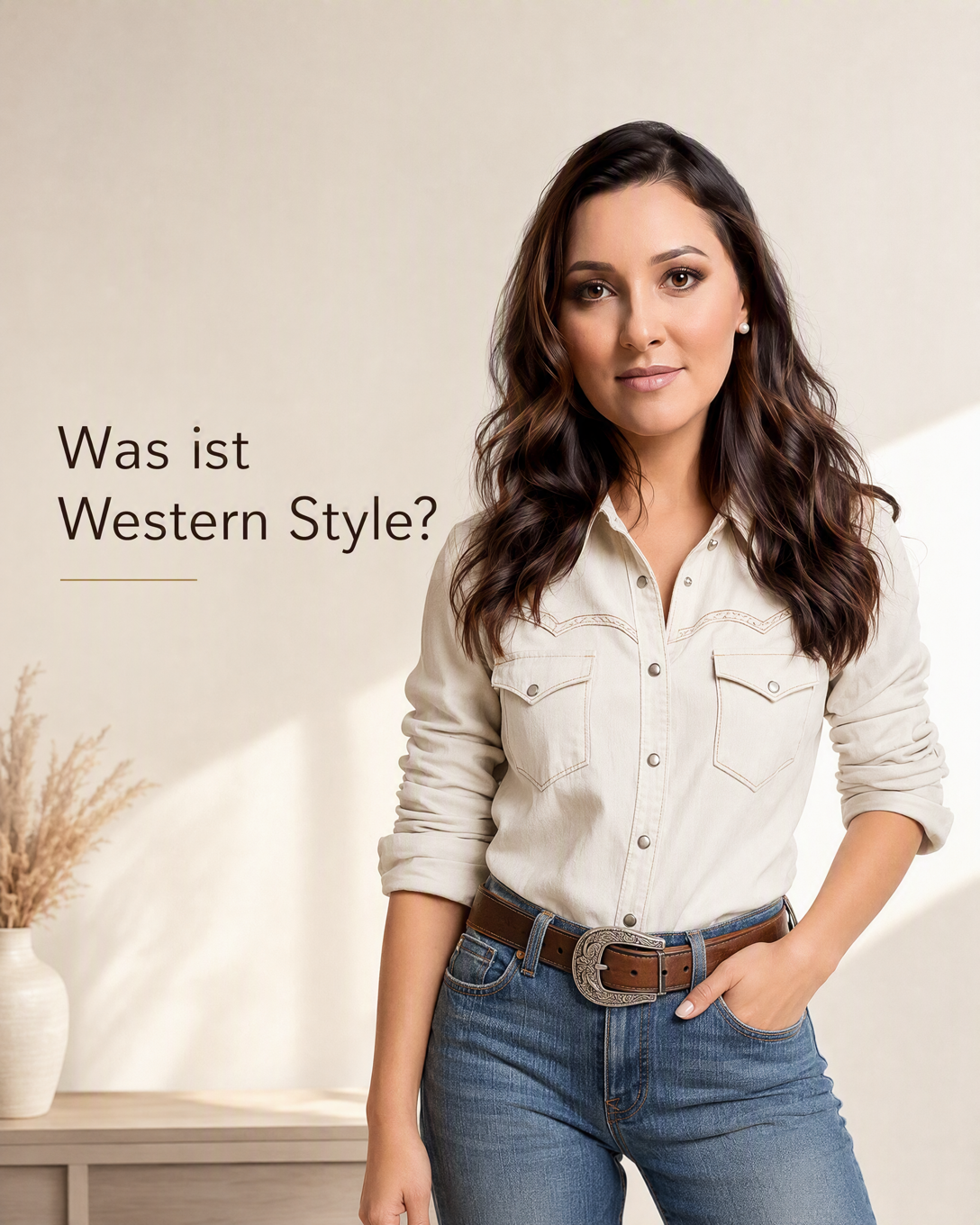 Western Style Outfit mit Denim, Westernstiefeln, Ledergürtel und Hemd