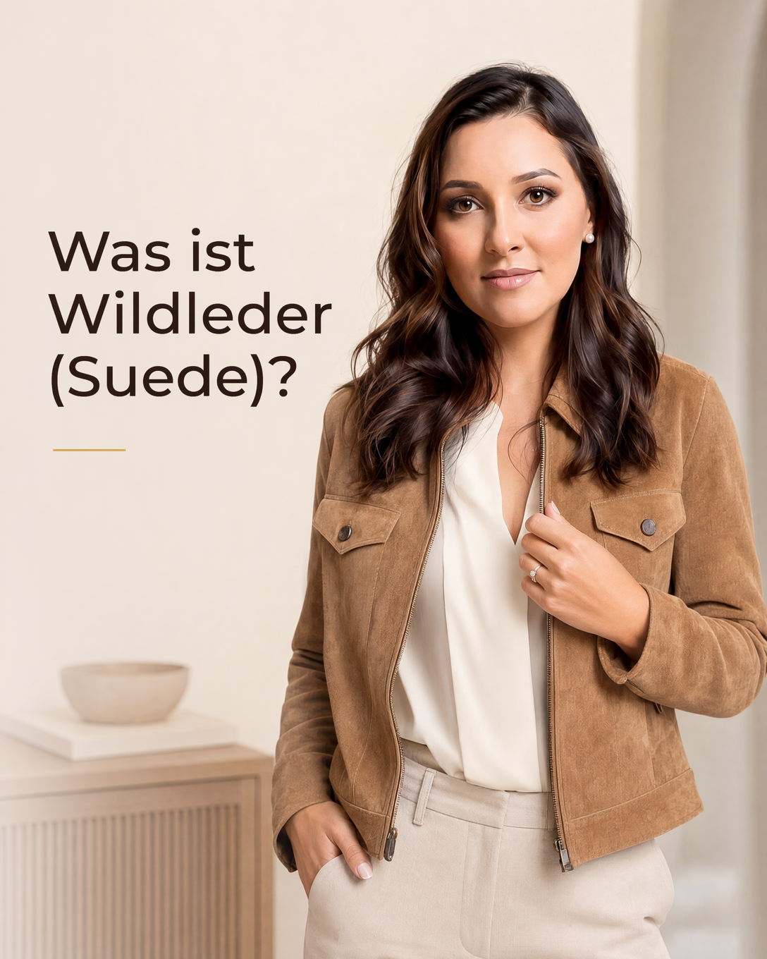 Nahaufnahme von beigefarbenem Wildleder mit samtig aufgerauter Oberfläche