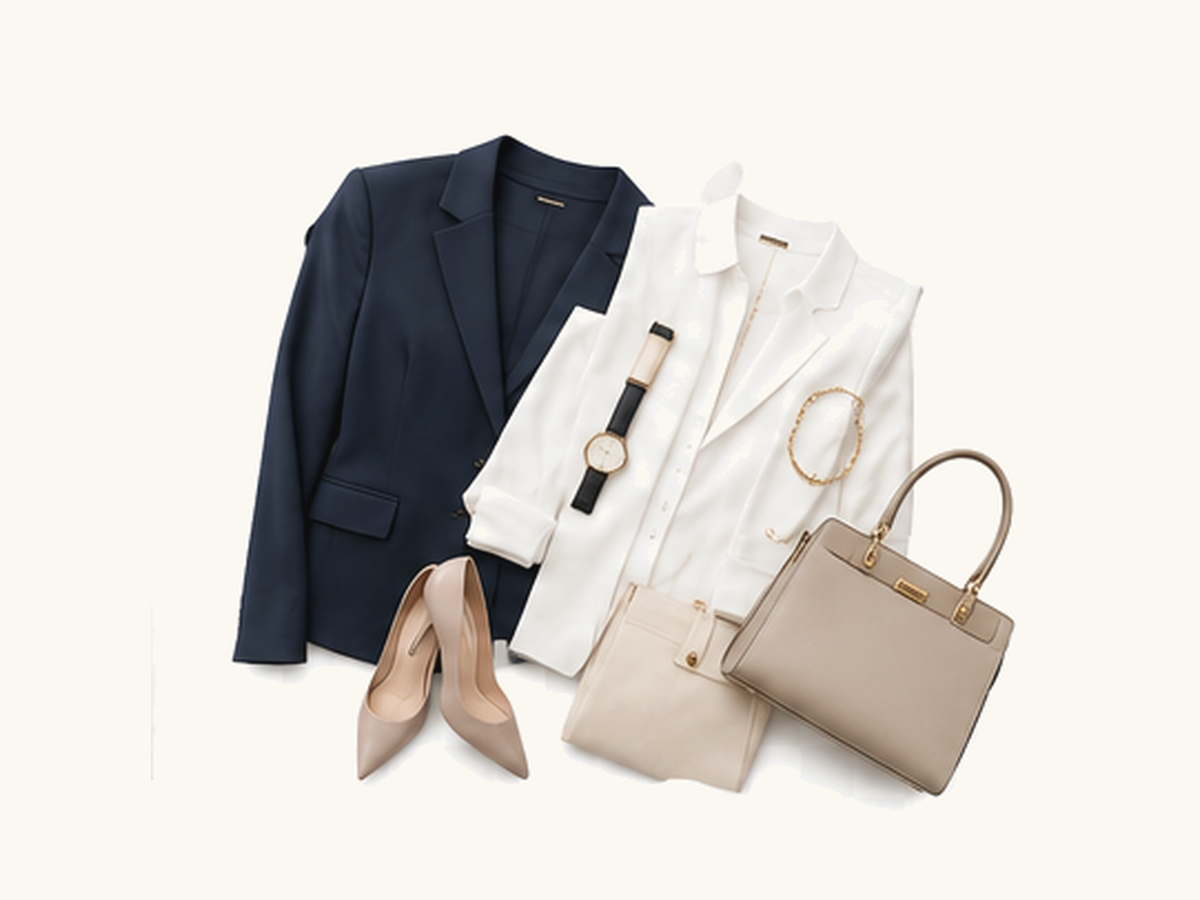 Business-Outfit und Accessoires als Flatlay Business-Outfit und Accessoires als Flatlay